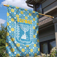 Israel Christmas Garden Flag with Blue-Yellow Star Pattern, Menorah, and Santa Motif - Wonder Print Shop