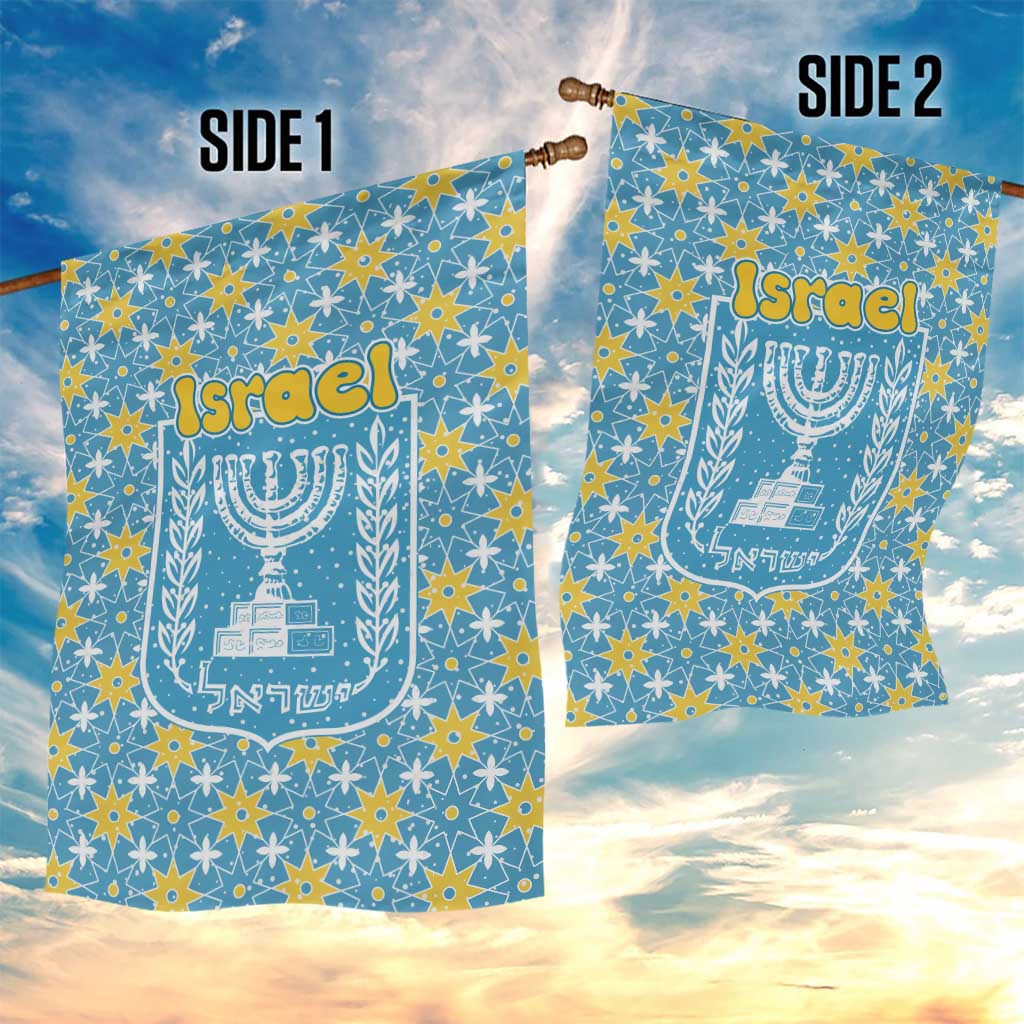 Israel Christmas Garden Flag with Blue-Yellow Star Pattern, Menorah, and Santa Motif - Wonder Print Shop