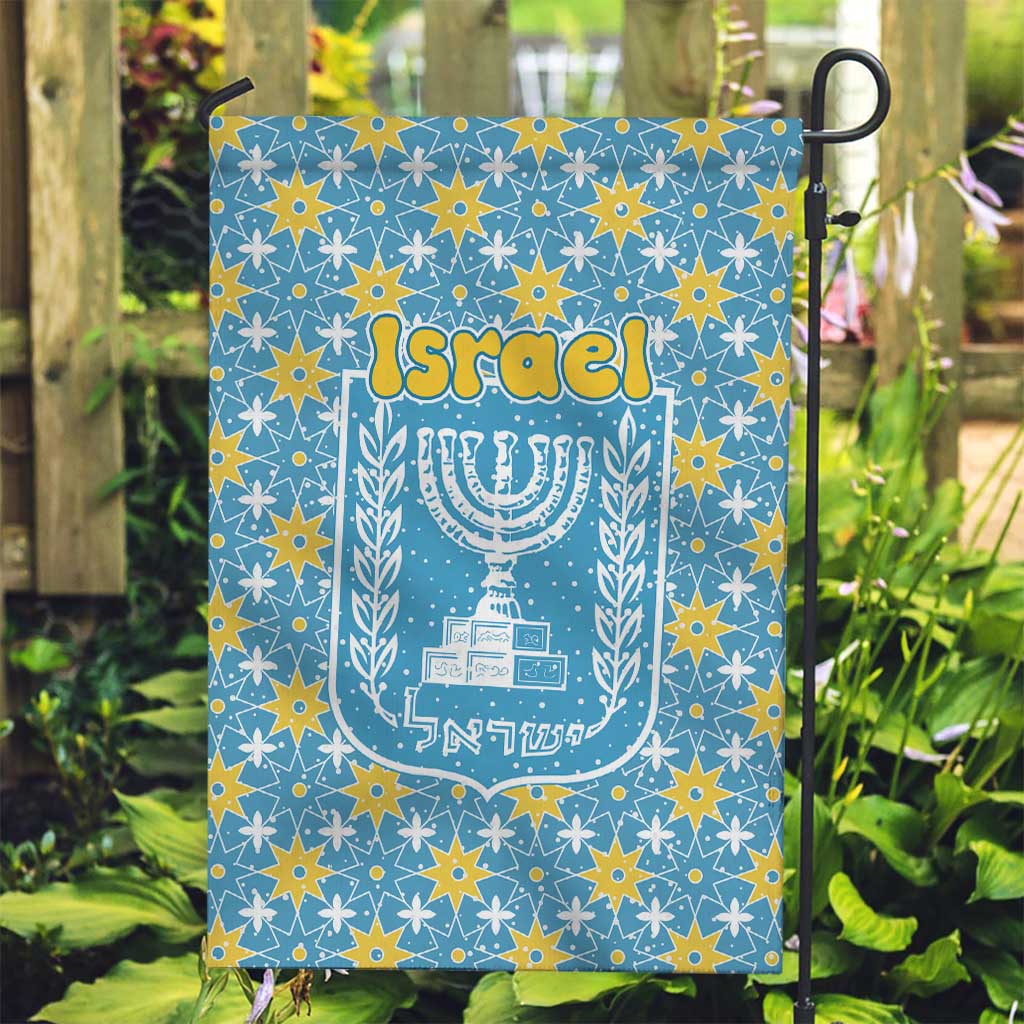 Israel Christmas Garden Flag with Blue-Yellow Star Pattern, Menorah, and Santa Motif - Wonder Print Shop