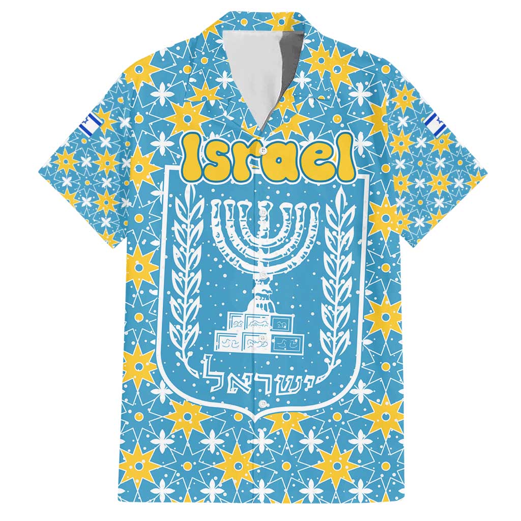 Israel Christmas Hawaiian Shirt with Blue-Yellow Star Pattern, Menorah, and Santa Motif - Wonder Print Shop