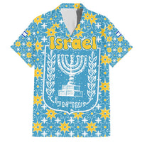 Israel Christmas Hawaiian Shirt with Blue-Yellow Star Pattern, Menorah, and Santa Motif - Wonder Print Shop