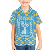 Israel Christmas Hawaiian Shirt with Blue-Yellow Star Pattern, Menorah, and Santa Motif - Wonder Print Shop