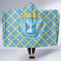 Israel Christmas Hooded Blanket with Blue-Yellow Star Pattern, Menorah, and Santa Motif - Wonder Print Shop