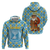 Israel Christmas Hoodie with Blue-Yellow Star Pattern, Menorah, and Santa Motif - Wonder Print Shop