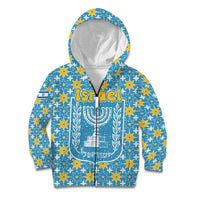 Israel Christmas Kid Hoodie with Blue-Yellow Star Pattern, Menorah, and Santa Motif - Wonder Print Shop