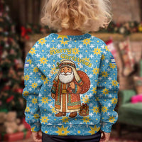 Israel Christmas Kid Ugly Christmas Sweater with Blue-Yellow Star Pattern, Menorah, and Santa Motif - Wonder Print Shop