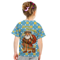 Israel Christmas Kid T Shirt with Blue-Yellow Star Pattern, Menorah, and Santa Motif - Wonder Print Shop