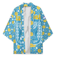 Israel Christmas Kimono with Blue-Yellow Star Pattern, Menorah, and Santa Motif - Wonder Print Shop