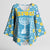 Israel Christmas Kimono Sleeve Blouse with Blue-Yellow Star Pattern, Menorah, and Santa Motif - Wonder Print Shop