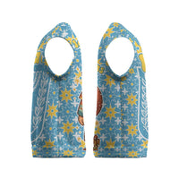 Israel Christmas Knitted V-Neck Vest with Blue-Yellow Star Pattern, Menorah, and Santa Motif - Wonder Print Shop