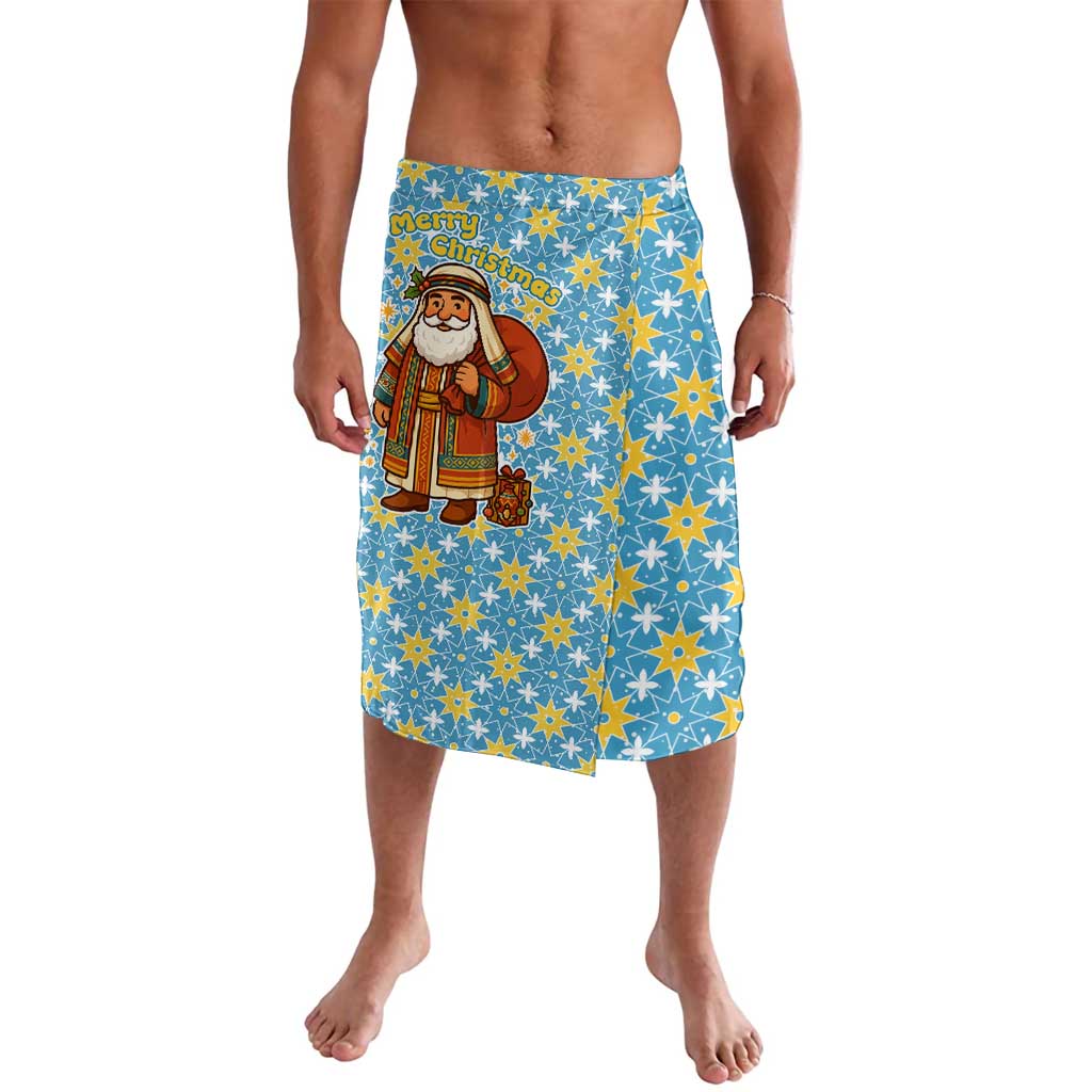 Israel Christmas Lavalava with Blue-Yellow Star Pattern, Menorah, and Santa Motif - Wonder Print Shop