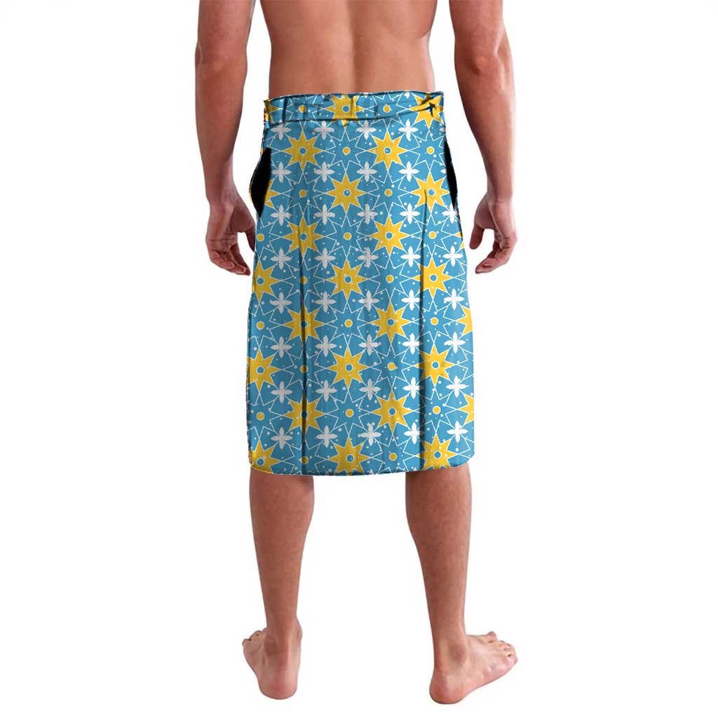 Israel Christmas Lavalava with Blue-Yellow Star Pattern, Menorah, and Santa Motif - Wonder Print Shop