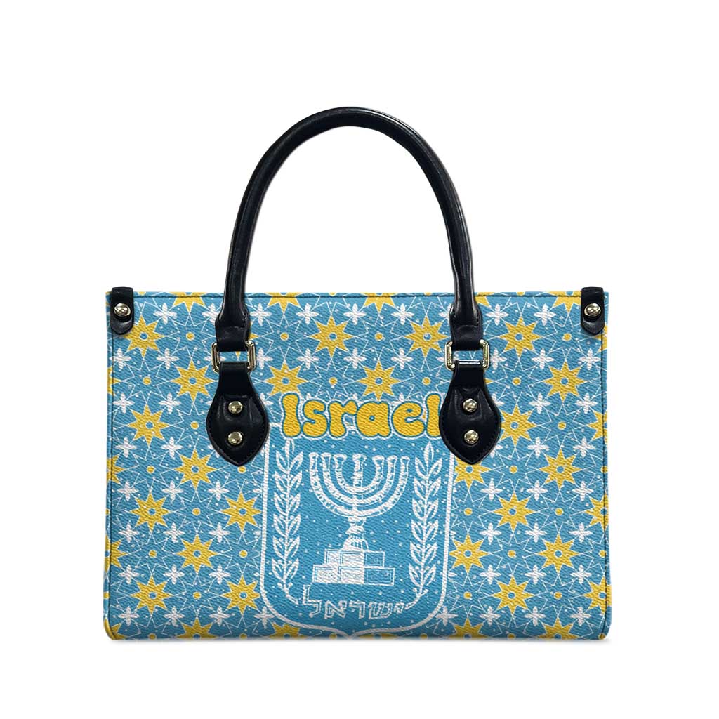 Israel Christmas Leather Bag with Blue-Yellow Star Pattern, Menorah, and Santa Motif - Wonder Print Shop