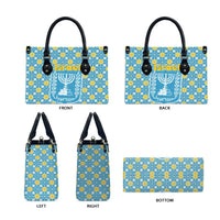 Israel Christmas Leather Bag with Blue-Yellow Star Pattern, Menorah, and Santa Motif - Wonder Print Shop