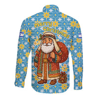 Israel Christmas Long Sleeve Button Shirt with Blue-Yellow Star Pattern, Menorah, and Santa Motif - Wonder Print Shop