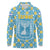 Israel Christmas Long Sleeve Polo Shirt with Blue-Yellow Star Pattern, Menorah, and Santa Motif - Wonder Print Shop