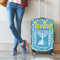 Israel Christmas Luggage Cover with Blue-Yellow Star Pattern, Menorah, and Santa Motif - Wonder Print Shop