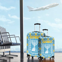 Israel Christmas Luggage Cover with Blue-Yellow Star Pattern, Menorah, and Santa Motif - Wonder Print Shop
