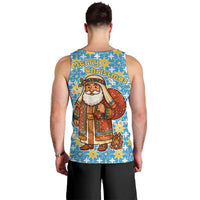 Israel Christmas Men Tank Top with Blue-Yellow Star Pattern, Menorah, and Santa Motif - Wonder Print Shop