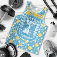 Israel Christmas Men Tank Top with Blue-Yellow Star Pattern, Menorah, and Santa Motif - Wonder Print Shop