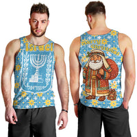 Israel Christmas Men Tank Top with Blue-Yellow Star Pattern, Menorah, and Santa Motif - Wonder Print Shop