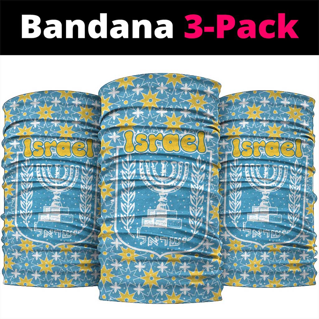 Israel Christmas Neck Gaiter with Blue-Yellow Star Pattern, Menorah, and Santa Motif - Wonder Print Shop