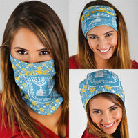 Israel Christmas Neck Gaiter with Blue-Yellow Star Pattern, Menorah, and Santa Motif - Wonder Print Shop