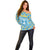 Israel Christmas Off Shoulder Sweater with Blue-Yellow Star Pattern, Menorah, and Santa Motif - Wonder Print Shop