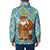Israel Christmas Padded Jacket with Blue-Yellow Star Pattern, Menorah, and Santa Motif - Wonder Print Shop