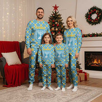 Israel Christmas Pajama Set with Blue-Yellow Star Pattern, Menorah, and Santa Motif - Wonder Print Shop