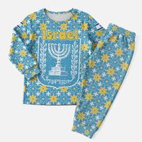 Israel Christmas Pajama Set with Blue-Yellow Star Pattern, Menorah, and Santa Motif - Wonder Print Shop