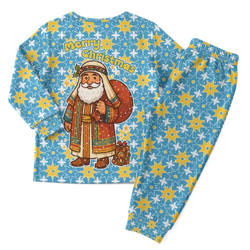Israel Christmas Pajama Set with Blue-Yellow Star Pattern, Menorah, and Santa Motif - Wonder Print Shop