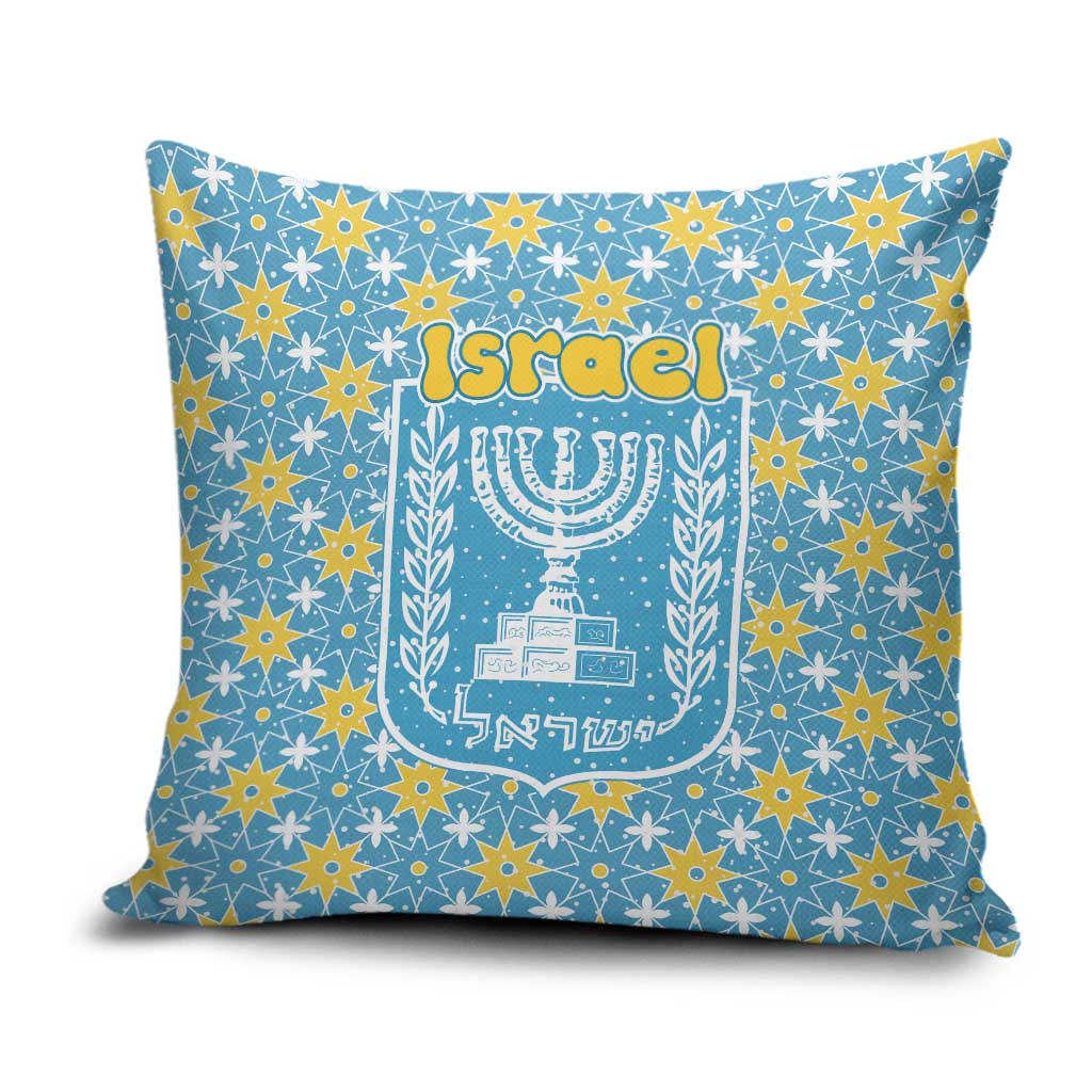Israel Christmas Pillow Cover with Blue-Yellow Star Pattern, Menorah, and Santa Motif - Wonder Print Shop