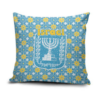 Israel Christmas Pillow Cover with Blue-Yellow Star Pattern, Menorah, and Santa Motif - Wonder Print Shop