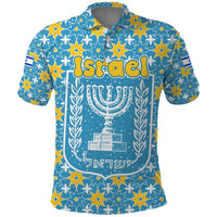 Israel Christmas Polo Shirt with Blue-Yellow Star Pattern, Menorah, and Santa Motif - Wonder Print Shop