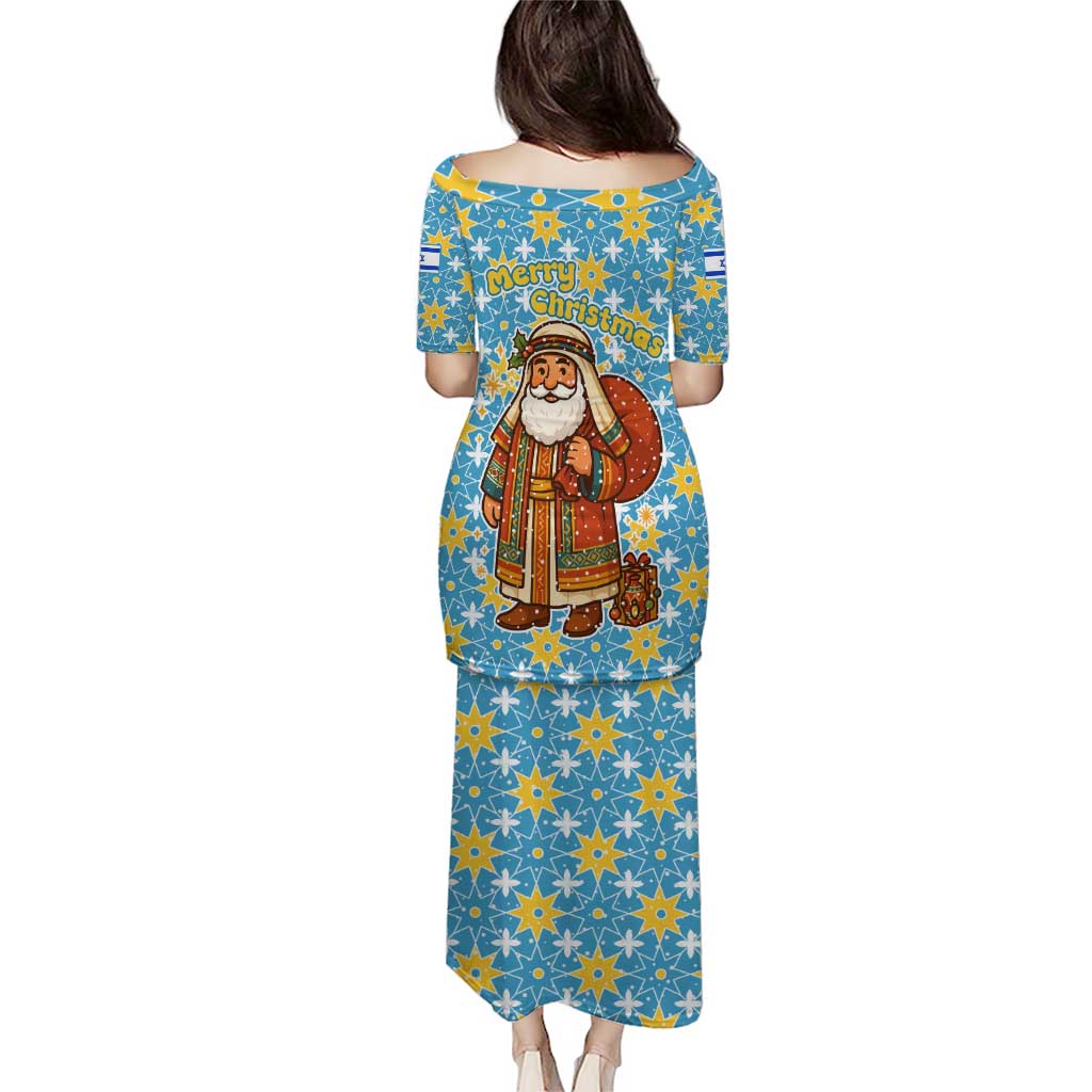 Israel Christmas Puletasi with Blue-Yellow Star Pattern, Menorah, and Santa Motif - Wonder Print Shop