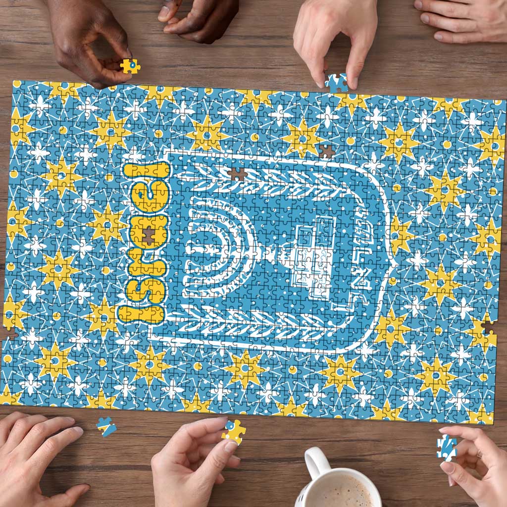 Israel Christmas Puzzle with Blue-Yellow Star Pattern, Menorah, and Santa Motif - Wonder Print Shop