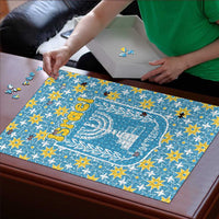 Israel Christmas Puzzle with Blue-Yellow Star Pattern, Menorah, and Santa Motif - Wonder Print Shop