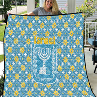 Israel Christmas Quilt with Blue-Yellow Star Pattern, Menorah, and Santa Motif - Wonder Print Shop