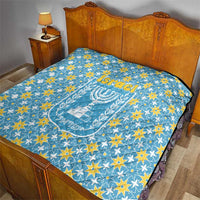 Israel Christmas Quilt with Blue-Yellow Star Pattern, Menorah, and Santa Motif - Wonder Print Shop