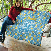 Israel Christmas Quilt with Blue-Yellow Star Pattern, Menorah, and Santa Motif - Wonder Print Shop