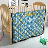 Israel Christmas Quilt with Blue-Yellow Star Pattern, Menorah, and Santa Motif - Wonder Print Shop