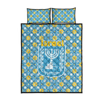 Israel Christmas Quilt Bed Set with Blue-Yellow Star Pattern, Menorah, and Santa Motif - Wonder Print Shop