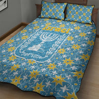 Israel Christmas Quilt Bed Set with Blue-Yellow Star Pattern, Menorah, and Santa Motif - Wonder Print Shop