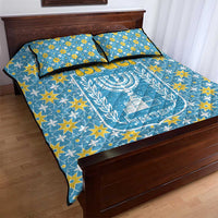 Israel Christmas Quilt Bed Set with Blue-Yellow Star Pattern, Menorah, and Santa Motif - Wonder Print Shop