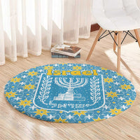 Israel Christmas Round Carpet with Blue-Yellow Star Pattern, Menorah, and Santa Motif - Wonder Print Shop