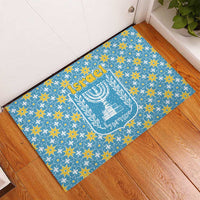 Israel Christmas Rubber Doormat with Blue-Yellow Star Pattern, Menorah, and Santa Motif - Wonder Print Shop