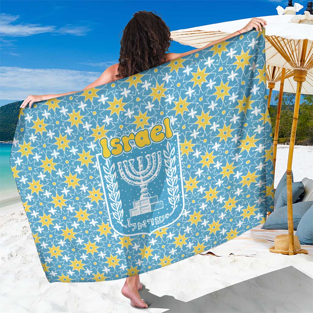 Israel Christmas Sarong with Blue-Yellow Star Pattern, Menorah, and Santa Motif - Wonder Print Shop