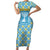 Israel Christmas Short Sleeve Bodycon Dress with Blue-Yellow Star Pattern, Menorah, and Santa Motif - Wonder Print Shop