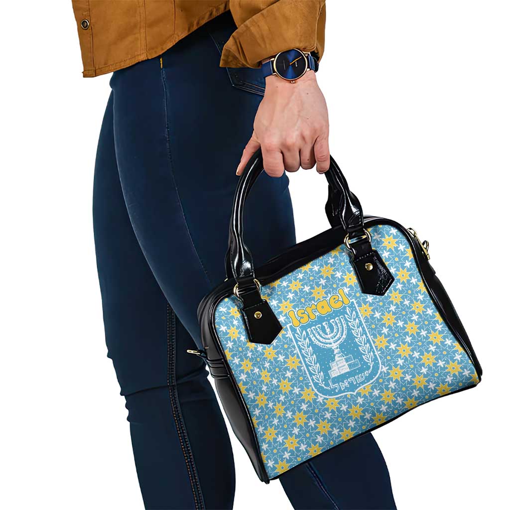 Israel Christmas Shoulder Handbag with Blue-Yellow Star Pattern, Menorah, and Santa Motif - Wonder Print Shop